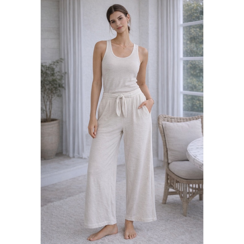 Daily Practice by Anthropologie Wide Leg Pants Womens L Lounge Tie Waist Neutral
